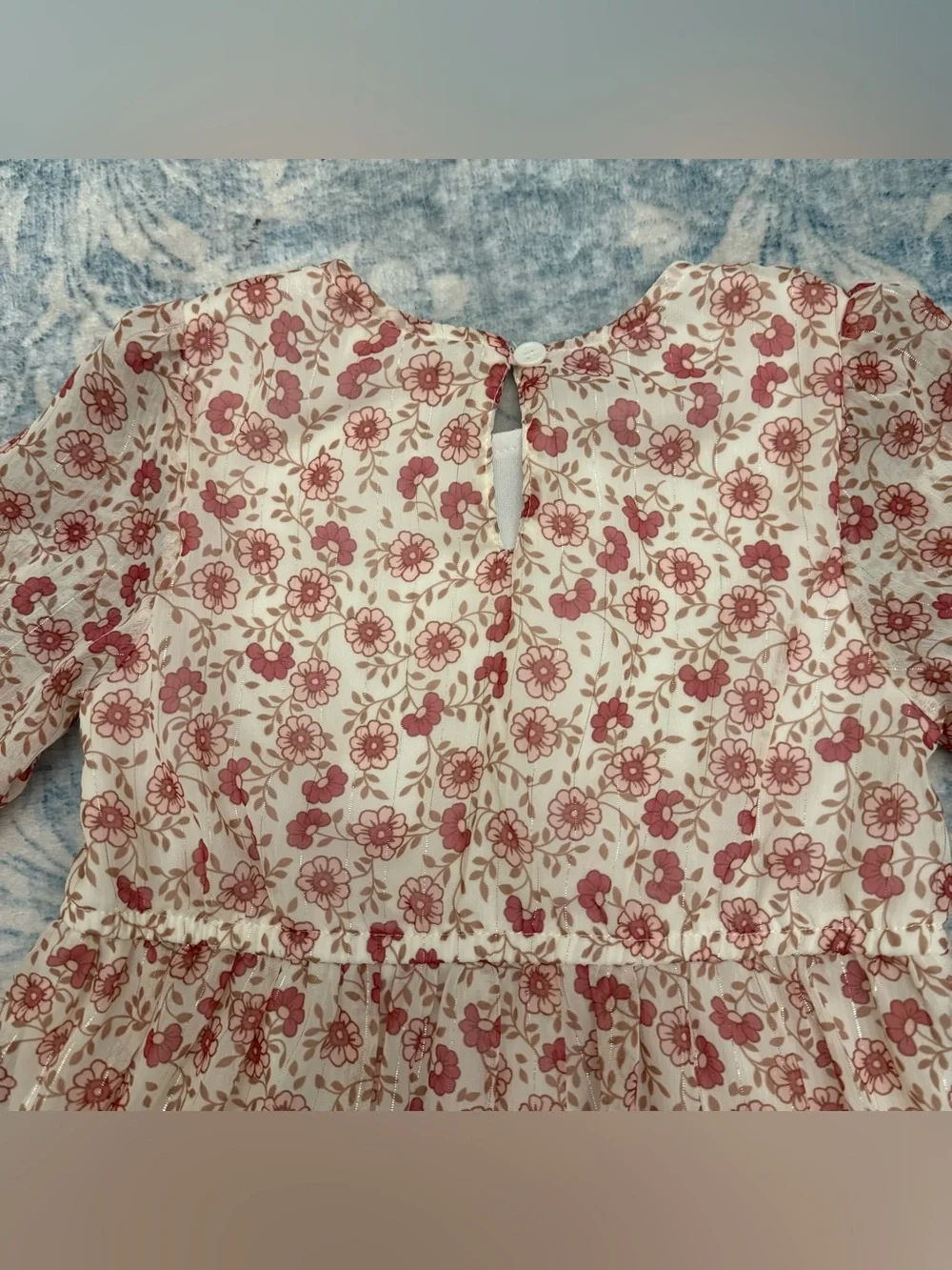 Nannette Girls Floral Long-Sleeve Dress - Cream with Red Print size 6